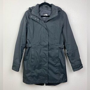 The North Face Women's Small Black Hooded Trench Coat Windbreaker Belted Jacket